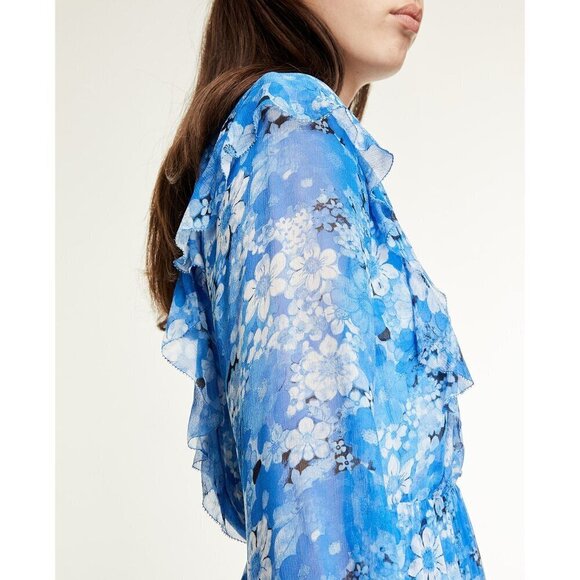 💕THE KOOPLES💕 Long Dress ~ Blue Floral Print Size 3 = EU 40 Large - Picture 6 of 16